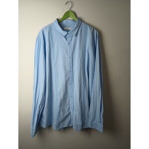JEKAOYI Mens‎ XXXL Blue Linen Cotton Button Down Shirt Eyelet Detail Long Slv